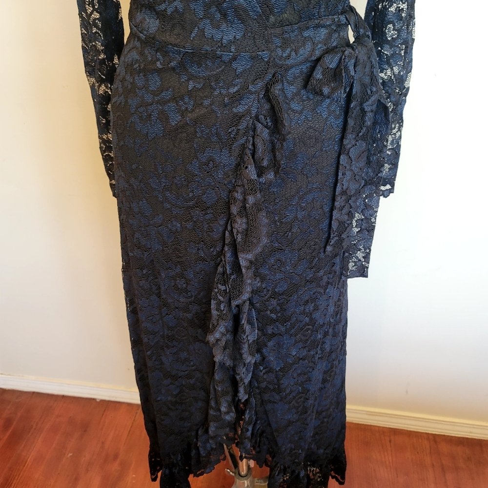 GANNI Flynn Lace V neck Wrap Ruffle and Lace Dress - Picture 14 of 16